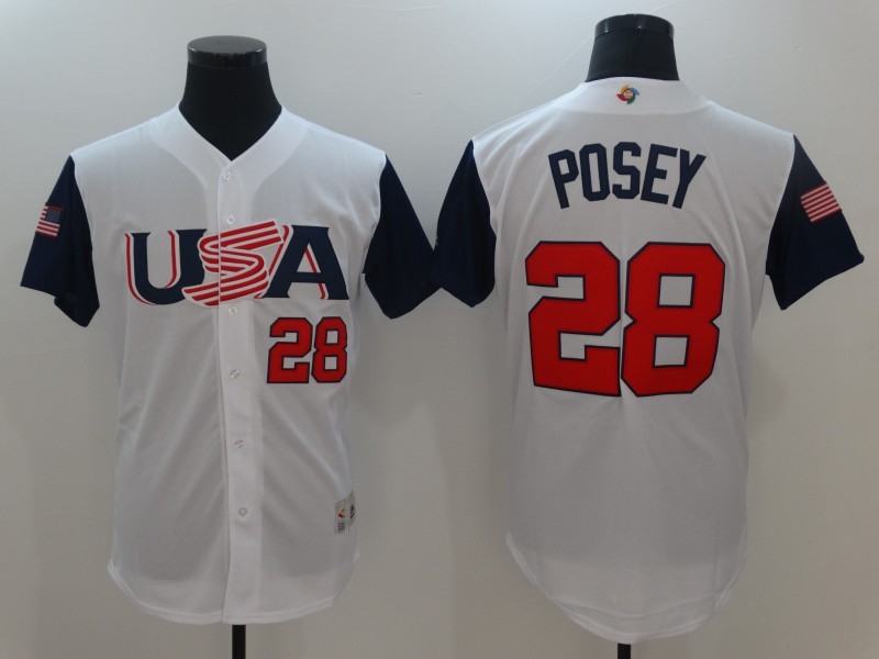 Men USA Baseball #28  Buster Posey White 2017 World Baseball Classic Authentic Jersey->more jerseys->MLB Jersey
